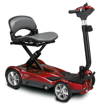 Red Color of EV-Rider Transport 4AF Folding Lightweight Travel Mobility Scooter