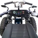 Wide view of TerrainHopper Overlander 4ZS front, featuring the control panel/tiller and handlebar steering for comfortable and responsive off-road driving.