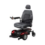 Front side view of the Merits Vision CF 1 wheelchair, displaying its sleek design and key features