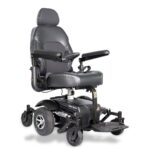 Merits Vision Sport wheelchair in black, front side view, showing its sleek design and comfortable seat