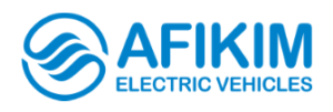  The image shows the logo of Afikim Electric Vehicles. The logo consists of the word "AFIKIM" in capital letters with a stylized font, predominantly in a dark color. Above the text, there is a graphical element that resembles a swoosh or a wave, composed of blue curved lines, giving the impression of motion and fluidity. The words "ELECTRIC VEHICLES" are written in a smaller, more standard font below "AFIKIM", indicating the company's industry focus. The overall design conveys a sense of innovation and dynamism associated with electric vehicles.