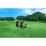 Two scooters parked side by side on a golf course, creating a convenient and accessible mode of transportation for players enjoying their round.