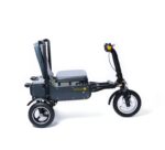 eFOLDi Explorer scooter shown unfolded and ready for use , emphasizing its ergonomic seat, adjustable handlebar, and front wheel, highlighting its design for accessibility and ease of use.