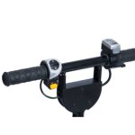 Close-up of the eFOLDi Lite mobility scooter's handlebar with intuitive controls, highlighting the simplicity of operation for users.