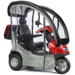 Red Afiscooter S3 Mobility Scooter with Canopy Rain Cover and Golf Tires