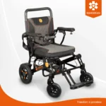 Bangeran Pegasus compact electric wheelchair in black color front right angle view.