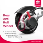 Close up view Bangeran Pegasus rear anti roll wheel showing stability feature for climbing.