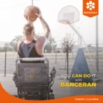 Live image of Bangeran Mamooth wheelchair user playing basketball showing active lifestyle and freedom.