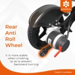 Close up view of Bangeran Mamooth rear anti roll wheel showing safety feature that prevents backward tipping.