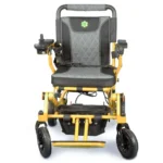 Bangeran Pegasus portable electric wheelchair full front view with solid tires and footrest.