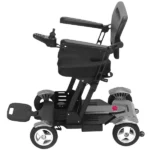 Side view of the Bangeran Titan Mobility scooter showing the armrest, joystick controller, footrests, and storage basket.