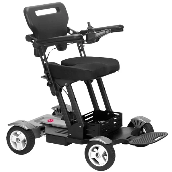Gray Bangeran Titan Mobility scooter featuring a comfortable seat, armrests, footrests, joystick controller, and a storage basket at the rear.