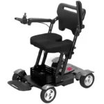 Gray Bangeran Titan Mobility scooter featuring a comfortable seat with armrests, footrests, and a convenient storage basket at the rear. Ideal for easy mobility and comfort.