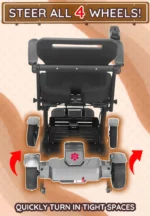 Bangeran Titan Mobility scooter with all-wheel steering for quick turns in tight spaces, improving maneuverability.