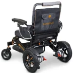 Rear quarter view left of Bangeran Mamooth wheelchair showing large rear wheels and motor placement.