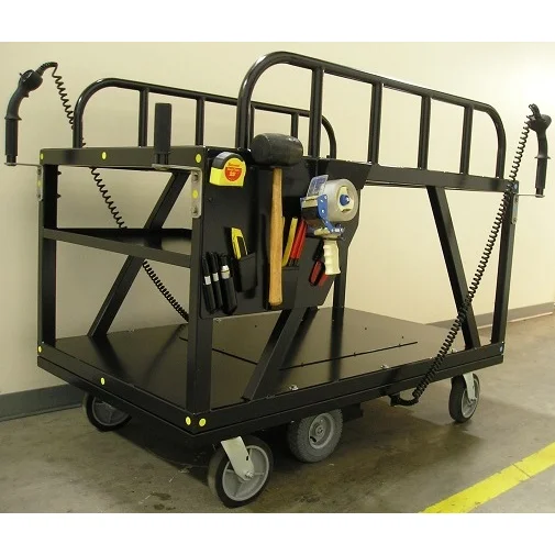 EK Tech Pony Express motorized stock picking cart with dual handle controls side tool holders and heavy duty platform