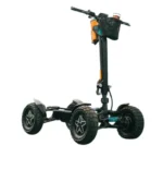 MIA Four X2 electric scooter with large all terrain tires and a front basket