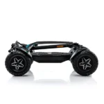 Side view of the MIA Four X2 scooter folded flat for compact storage