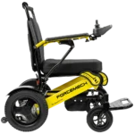 Forcemech Navigator Pro Heavy-Duty Foldable Electric Wheelchair in yellow shown from the side with a solid frame and comfortable seat.
