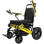 Forcemech Navigator Pro Heavy-Duty Foldable Electric Wheelchair in yellow shown from an angled front view with large wheels and a strong build.