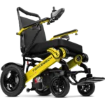 Forcemech Navigator Pro Heavy-Duty Foldable Electric Wheelchair in yellow shown from an angled view with a thick seat and sturdy frame.