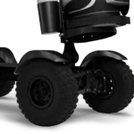 Close up view of CycleBoard X Quad 3000 14" tire suspension and rear wheel