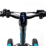 MIA SPYQE GT electric scooter handlebar with digital display showing speed battery and riding mode