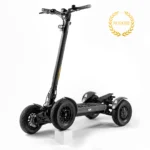 MIA SPYQE GT gray electric scooter with patented four wheel design for stable urban riding